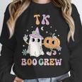 TK Boo Crew Retro Groovy Halloween Floral Ghost TK Teacher Men Women Kids Women Crewneck Sweatshirt, Groovy Teacher Gifts, funny design