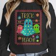 Trick Or Teach Neon Ghost Flower Teacher Spooky Halloween Women Crewneck Sweatshirt, funny design Trick Or Teach Neon Ghost Flower Teacher Spooky Halloween Women Crewneck Sweatshirt, funny design