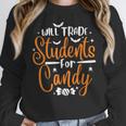 Will Trade Students For Candy Halloween Costume Teacher Women Crewneck Sweatshirt, funny design