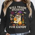 Will Trade Students For Candy Teacher Ghost Halloween Women Crewneck Sweatshirt, funny design Will Trade Students For Candy Teacher Ghost Halloween Women Crewneck Sweatshirt, funny design
