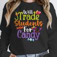 Will Trade Students For Candy Teacher Halloween Costume Women Crewneck Sweatshirt, funny design Will Trade Students For Candy Teacher Halloween Costume Women Crewneck Sweatshirt, funny design