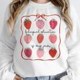 Bilingual Education Is My Jam Strawberry Spanish Teacher Women Crewneck Sweatshirt, funny design Bilingual Education Is My Jam Strawberry Spanish Teacher Women Crewneck Sweatshirt, funny design