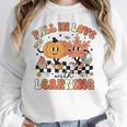 Fall In Love With Learning Teacher Retro Thanksgiving Women Crewneck Sweatshirt, funny design Fall In Love With Learning Teacher Retro Thanksgiving Women Crewneck Sweatshirt, funny design