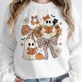 Ghost Reading Books Halloween Bow Spooky Teacher Student Women Crewneck Sweatshirt, funny design