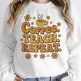 Groovy Coffee Teach Repeat Retro Teacher Women Crewneck Sweatshirt, Groovy Teacher Gifts, funny design