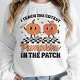Groovy I Teach The Cutest Pumpkins In The Patch For Teacher Women Crewneck Sweatshirt, Groovy Teacher Gifts, funny design