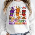 Happy Hallothanksmas Halloween Thanksgiving Pencils Teachers Women Crewneck Sweatshirt, funny design Happy Hallothanksmas Halloween Thanksgiving Pencils Teachers Women Crewneck Sweatshirt, funny design