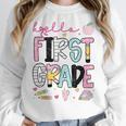 Hello First Grade Teacher Coquette Pencil Bow Back To School Women Crewneck Sweatshirt, First Grade Teacher Gifts, funny design Hello First Grade Teacher Coquette Pencil Bow Back To School Women Crewneck Sweatshirt, First Grade Teacher Gifts, funny design