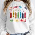 Its Okay To Feel All The Feels Mood Color Crayons Teacher Women Crewneck Sweatshirt, funny design