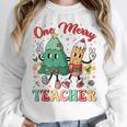One Merry Teacher Groovy Christmas Tree Pjs Xmas Teacher Women Crewneck Sweatshirt, Groovy Teacher Gifts, funny design One Merry Teacher Groovy Christmas Tree Pjs Xmas Teacher Women Crewneck Sweatshirt, Groovy Teacher Gifts, funny design