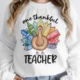 One Thankful Teacher Turkey Pencil Thanksgiving Teachers Women Crewneck Sweatshirt, funny design