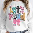 Lets Read Reading Teacher Back To School Literacy Pencil Bow Women Crewneck Sweatshirt, funny design
