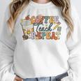 Retro Grovvy Coffee Teach Repeat Teacher Women Crewneck Sweatshirt, funny design