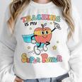 Retro Teaching Is My Superpower Apple Teacher Appreciation Women Crewneck Sweatshirt, funny design Retro Teaching Is My Superpower Apple Teacher Appreciation Women Crewneck Sweatshirt, funny design