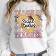 Social Studies Teacher Pencil Heart Leopard Back To School Women Crewneck Sweatshirt, funny design