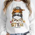 STEM Teacher Messy Bun Fall Vibes Autumn Thanksgiving Men Women Women Crewneck Sweatshirt, funny design STEM Teacher Messy Bun Fall Vibes Autumn Thanksgiving Men Women Women Crewneck Sweatshirt, funny design