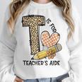 T Is For Teacher’s Aide Back To First Day Of School Leopard Men Women Girls Kids Women Crewneck Sweatshirt, funny design