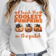 I Teach The Cutest Pumpkins Halloween Teacher Cat Lover Women Crewneck Sweatshirt, funny design