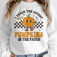 I Teach The Cutest Pumpkins In The Patch Groovy Teacher Fall Women Crewneck Sweatshirt, Groovy Teacher Gifts, funny design