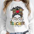 Teacher Life Messy Bun Glasses Leopard Sunflower Women Crewneck Sweatshirt, funny design Teacher Life Messy Bun Glasses Leopard Sunflower Women Crewneck Sweatshirt, funny design