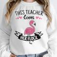 This Teacher Loves Her Flock Cute Flamingo Teacher Women Crewneck Sweatshirt, funny design