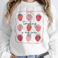 Teaching Is My Jam Teacher Team Crew Cute Strawberry Girls Women Crewneck Sweatshirt, funny design