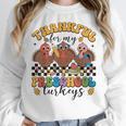 Thankful For My Preschool Turkeys Thanksgiving Teacher Fall Women Crewneck Sweatshirt, funny design Thankful For My Preschool Turkeys Thanksgiving Teacher Fall Women Crewneck Sweatshirt, funny design