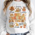 Thanksgiving One Thankful Art Teacher Fall Groovy Men Women Women Crewneck Sweatshirt, Groovy Teacher Gifts, funny design