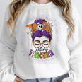 Witchy Teacher Halloween Messy Bun Teacher Bleached Women Crewneck Sweatshirt, funny design Witchy Teacher Halloween Messy Bun Teacher Bleached Women Crewneck Sweatshirt, funny design
