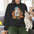 Art Teacher Painting Brushes Retro Pumpkin Ghost Artist Women Crewneck Sweatshirt, gift for family, gift for coworker