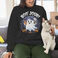 Boo Jour Ghost Halloween French Teacher Cute Coffe Croissant Women Crewneck Sweatshirt, gift for family, gift for coworker