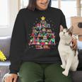 Christmas Library Tree Love Reading Books Nerd Teacher Women Crewneck Sweatshirt, gift for family, gift for coworker