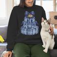 Coquette Bow Book Tree Merry Christmas Xmas Teacher Holiday Women Crewneck Sweatshirt, gift for family, gift for coworker