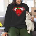 Cute Distressed Super Teacher Superhero Apple Shirt Women Crewneck Sweatshirt, Super Teacher Sweatshirts, gift for family, gift for coworker