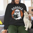 Cute Ghost Book Reading Books Lover Retro Halloween Teacher Women Crewneck Sweatshirt, gift for family, gift for coworker