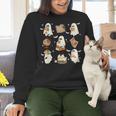 Cute Ghosts Reading Book Bookworm Halloween History Teacher Women Crewneck Sweatshirt, History Teacher Sweatshirts, gift for family, gift for coworker