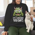 Eye Survived 100 Days Of School Monster Lover Teacher Kids Women Crewneck Sweatshirt, gift for family, gift for coworker