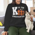 Fall Kindergarten Teacher K Is For Buffalo Plaid Pumpkin Women Crewneck Sweatshirt, gift for family, gift for coworker Fall Kindergarten Teacher K Is For Buffalo Plaid Pumpkin Women Crewneck Sweatshirt, gift for family, gift for coworker