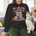 Fall In Love With Reading Halloween Stack Of Book Teacher Women Crewneck Sweatshirt, gift for family, gift for coworker Fall In Love With Reading Halloween Stack Of Book Teacher Women Crewneck Sweatshirt, gift for family, gift for coworker