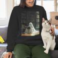 Ghost Library Halloween Book Reading Books Lover Teacher Women Crewneck Sweatshirt, gift for family, gift for coworker
