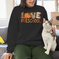 Love Preschool Happy Fall Thanksgiving Women Teacher Women Crewneck Sweatshirt, gift for family, gift for coworker