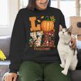 Love Preschool Teacher Turkey Thanksgiving Autumn Fall Women Crewneck Sweatshirt, gift for family, gift for coworker
