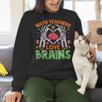 Math Teacher Love Brain Heart Skeleton Hand Zombie Halloween Women Crewneck Sweatshirt, gift for family, gift for coworker