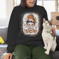 Messy Bun Spooky Teacher Bleached Halloween Teachers Women Crewneck Sweatshirt, gift for family, gift for coworker