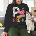 P Is For Pre K Teacher Student Pencil Apple Back To School Women Crewneck Sweatshirt, gift for family, gift for coworker P Is For Pre K Teacher Student Pencil Apple Back To School Women Crewneck Sweatshirt, gift for family, gift for coworker