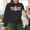 Pink Ghost Teach Halloween Teacher In Spooky Season Women Crewneck Sweatshirt, gift for family, gift for coworker Pink Ghost Teach Halloween Teacher In Spooky Season Women Crewneck Sweatshirt, gift for family, gift for coworker