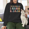 Spanish Teacher Groovy I'm Bilingual I Haha And Jaja Women Crewneck Sweatshirt, Groovy Teacher Sweatshirts, gift for family, gift for coworker