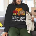 Teach Love Inspire Autumn Fall Plaid Leopard Pumpkin Teacher For Men Women Kids Women Crewneck Sweatshirt, gift for family, gift for coworker