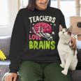 Teachers Love Brains Skeleton Halloween Teacher Funny Women Crewneck Sweatshirt, gift for family, gift for coworker Teachers Love Brains Skeleton Halloween Teacher Funny Women Crewneck Sweatshirt, gift for family, gift for coworker