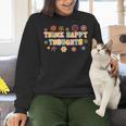 Think Happy Thoughts Teens Spring Positive Message Teachers For Men Women Girls Kids Women Crewneck Sweatshirt, gift for family, gift for coworker